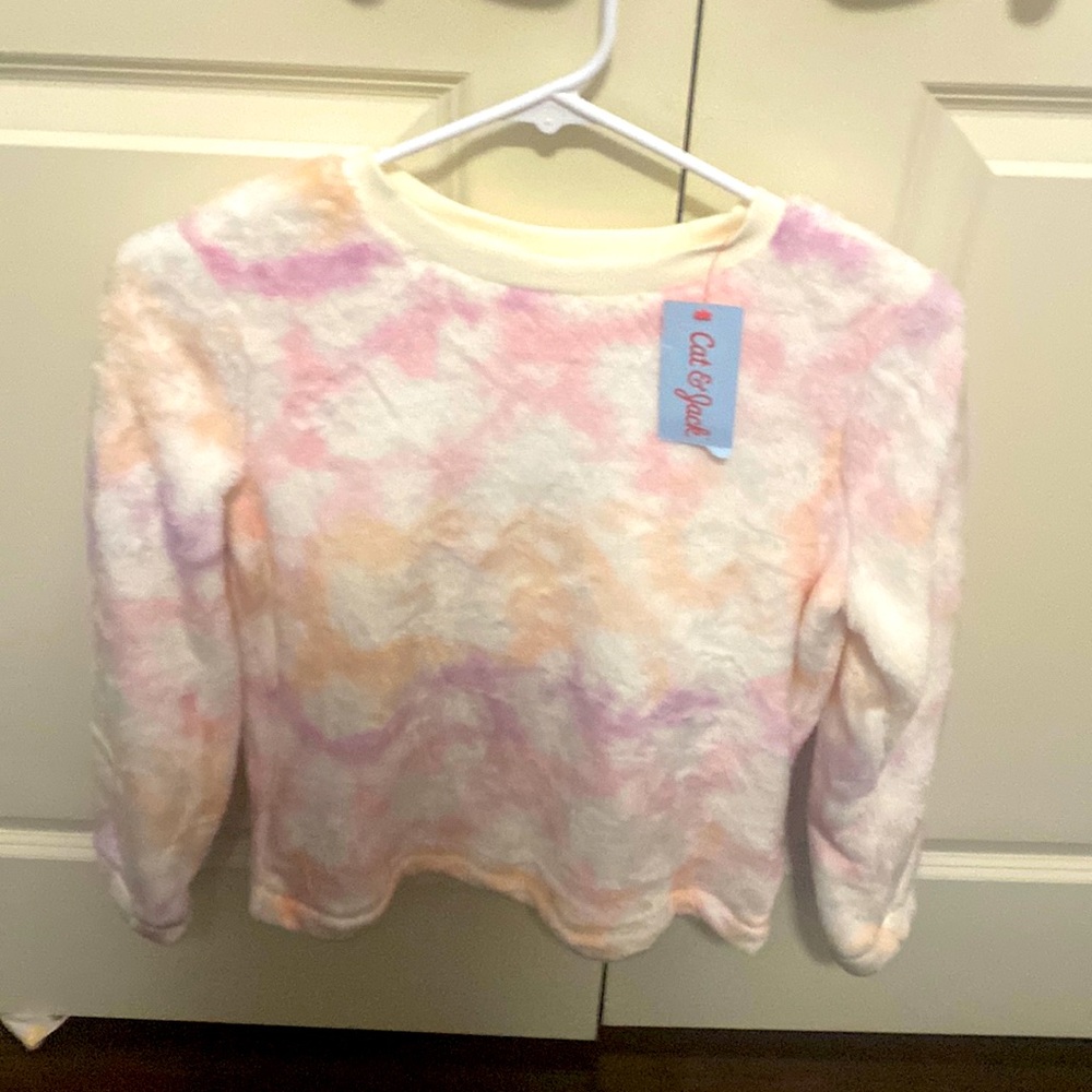 Girls, rainbow, tie-dye, fuzzy sweater